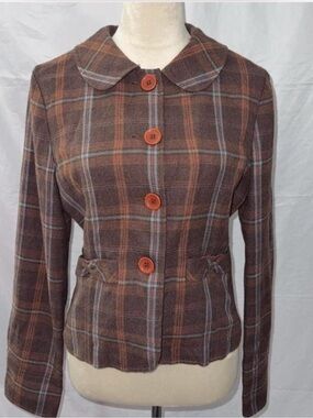 Frenchi Brown Plaid Button-Front Women's Blazer